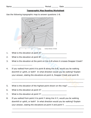 Topographic Map Reading Worksheet