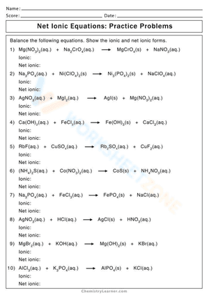 net ionic equation worksheet