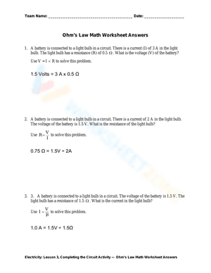 Ohm’s Law Math Worksheet Answers