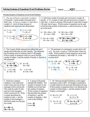 Solving Systems of Equations Word Problems Review