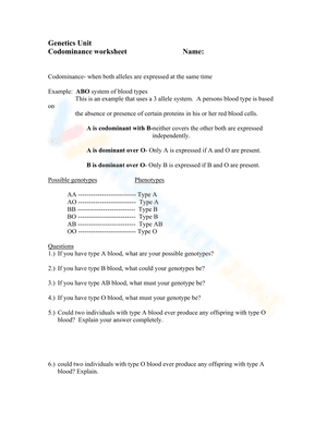 Codominance worksheet 1