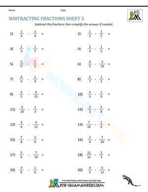 Subtracting fractions worksheet