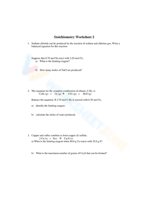 Stoichiometry Worksheet 4