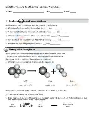 Endothermic and exothermic worksheet 1