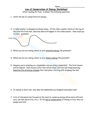 Law of Conservation of Energy Worksheet