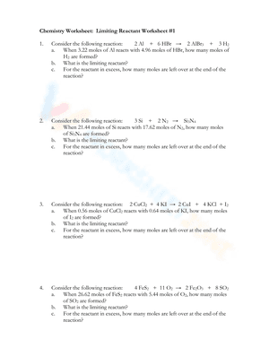 Limiting Reactant Worksheet 2