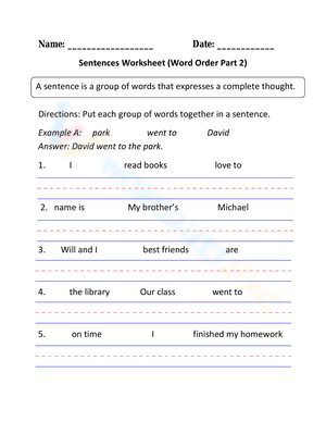 Sentences Worksheet 