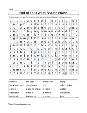 End of Year Word Search Puzzle