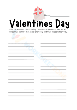 Valentine Day Word List Test