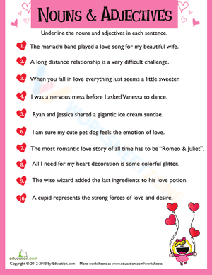 Valentine Nouns and Adjectives