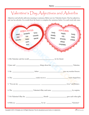 Valentine’s Day Adjectives and Adverbs