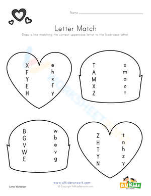 Valentines day letter matching worksheet