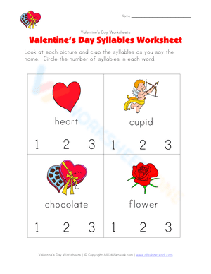 Valentine's day syllables worksheet