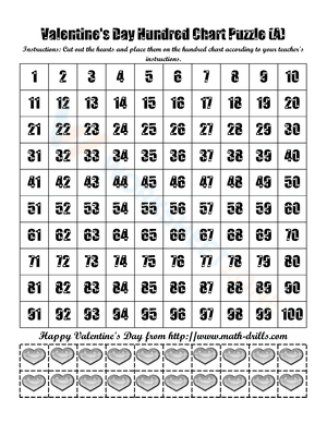 Valentine's Day Hundred Chart Puzzle