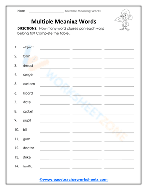 Word-class of multiple meaning words