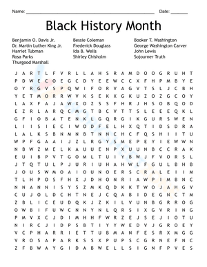 Black History Month Wordsearch