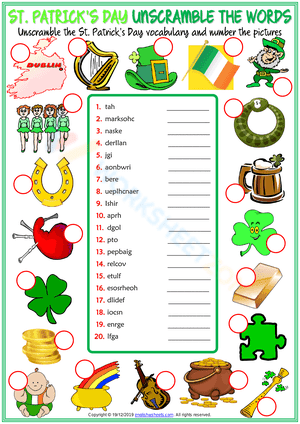 St. Patrick's Day Unscramble the Words