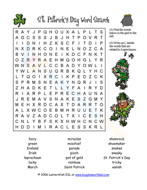 St. PAtrick's Day Word Search