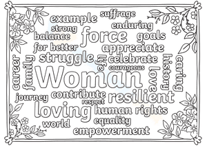 International Women's Day Word Cloud Mindfulness Colouring Activity Poster