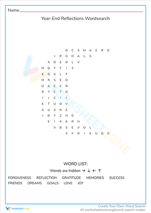 Year-End Reflections Wordsearch
