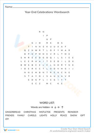 Year-End Celebrations Wordsearch
