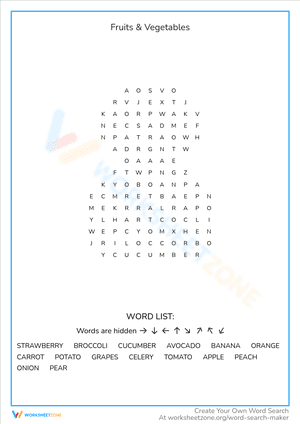 Fruits & Vegetables Word Search