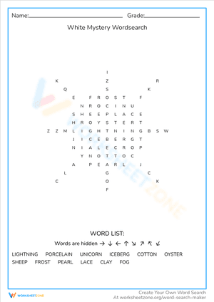 White Mystery Wordsearch