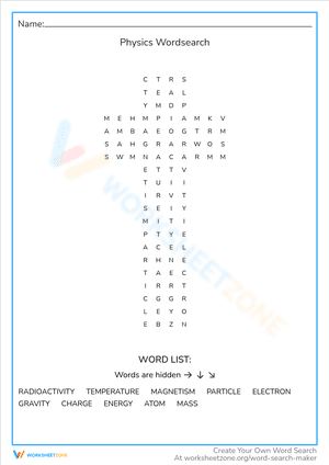 Physics Wordsearch