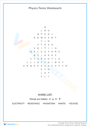 Physics Terms Wordsearch
