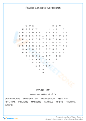 Physics Concepts Wordsearch