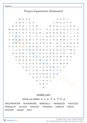 Physics Experiments Wordsearch