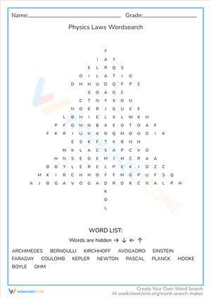 Physics Laws Wordsearch