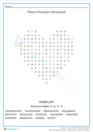 Physics Principles Wordsearch