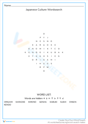 Japanese Culture Wordsearch