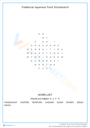 Traditional Japanese Food Wordsearch