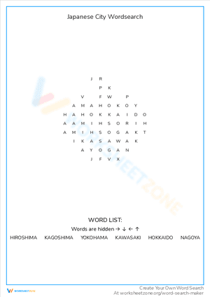 Japanese City Wordsearch