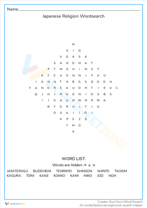 Japanese Religion Wordsearch