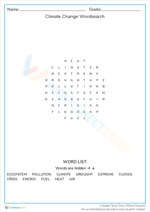 Climate Change Wordsearch