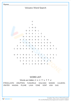 Volcano Word Search