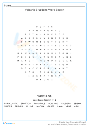 Volcanic Eruptions Word Search
