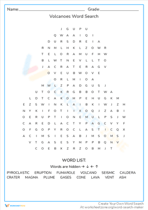 Volcanoes Word Search