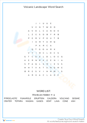 Volcanic Landscape Word Search