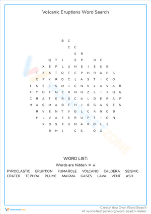 Volcanic Eruptions Word Search