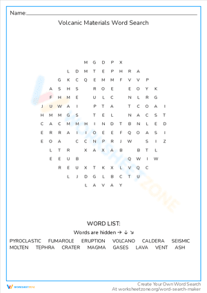 Volcanic Materials Word Search