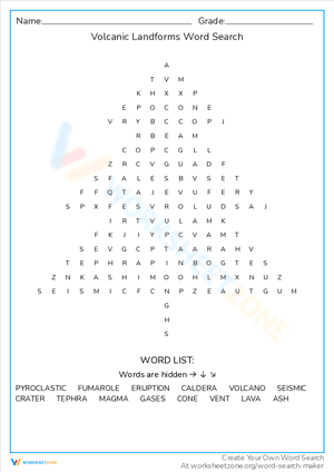 Volcanic Landforms Word Search