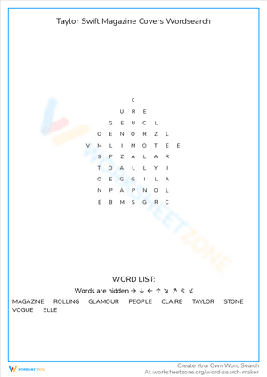 Taylor Swift Magazine Covers Wordsearch