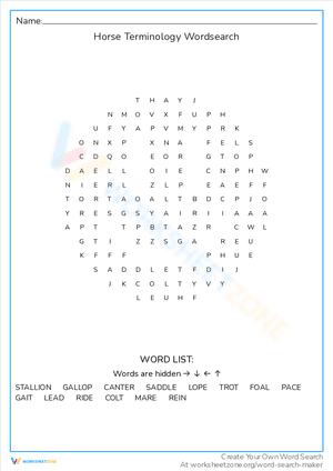Horse Terminology Wordsearch