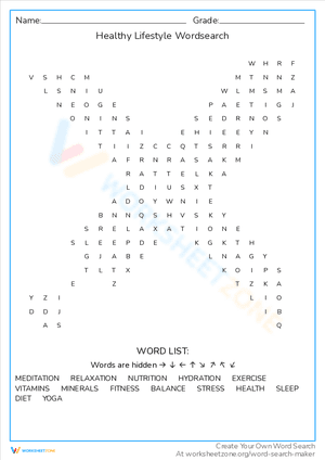 Healthy Lifestyle Wordsearch