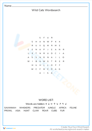 Wild Cats Wordsearch