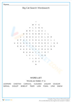 Big Cat Search Wordsearch